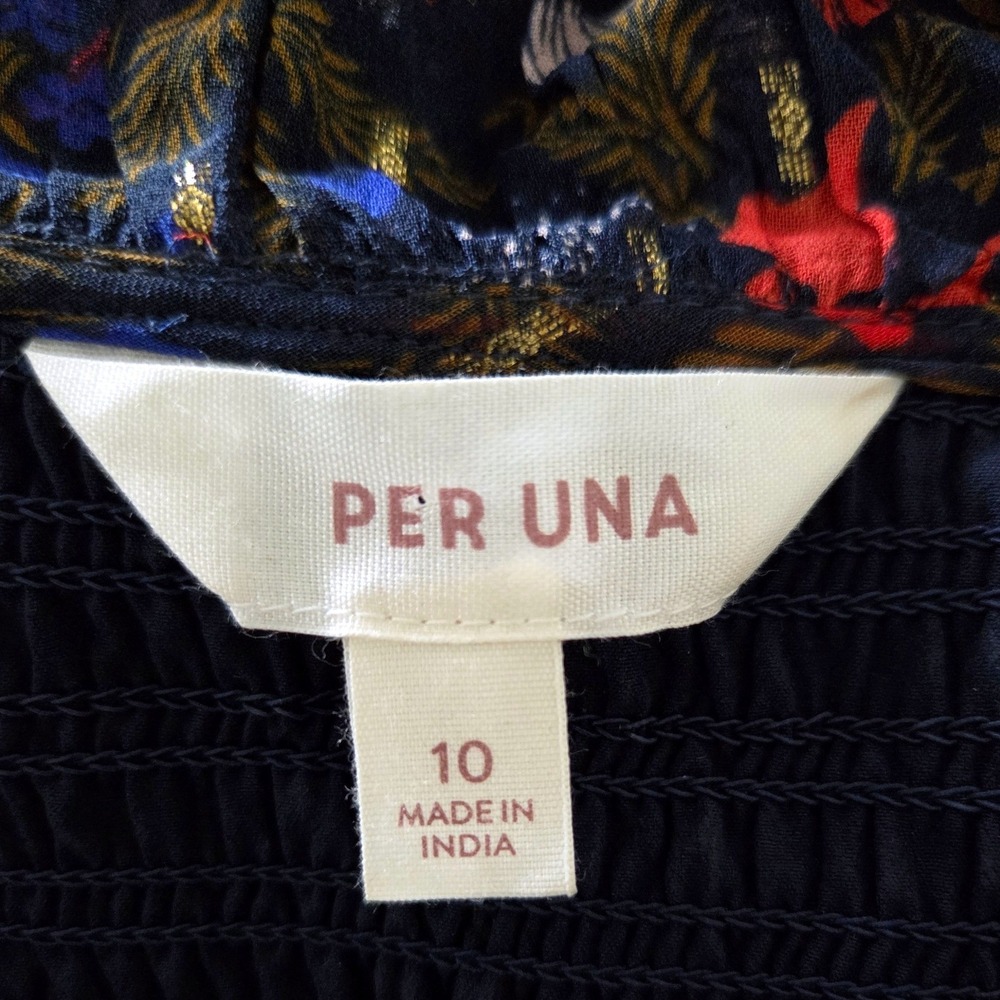 Per Una Marks Spencer Navy Floral Metallic Maxi Dress Smocked Tiered Size 10 - Picture 4 of 8